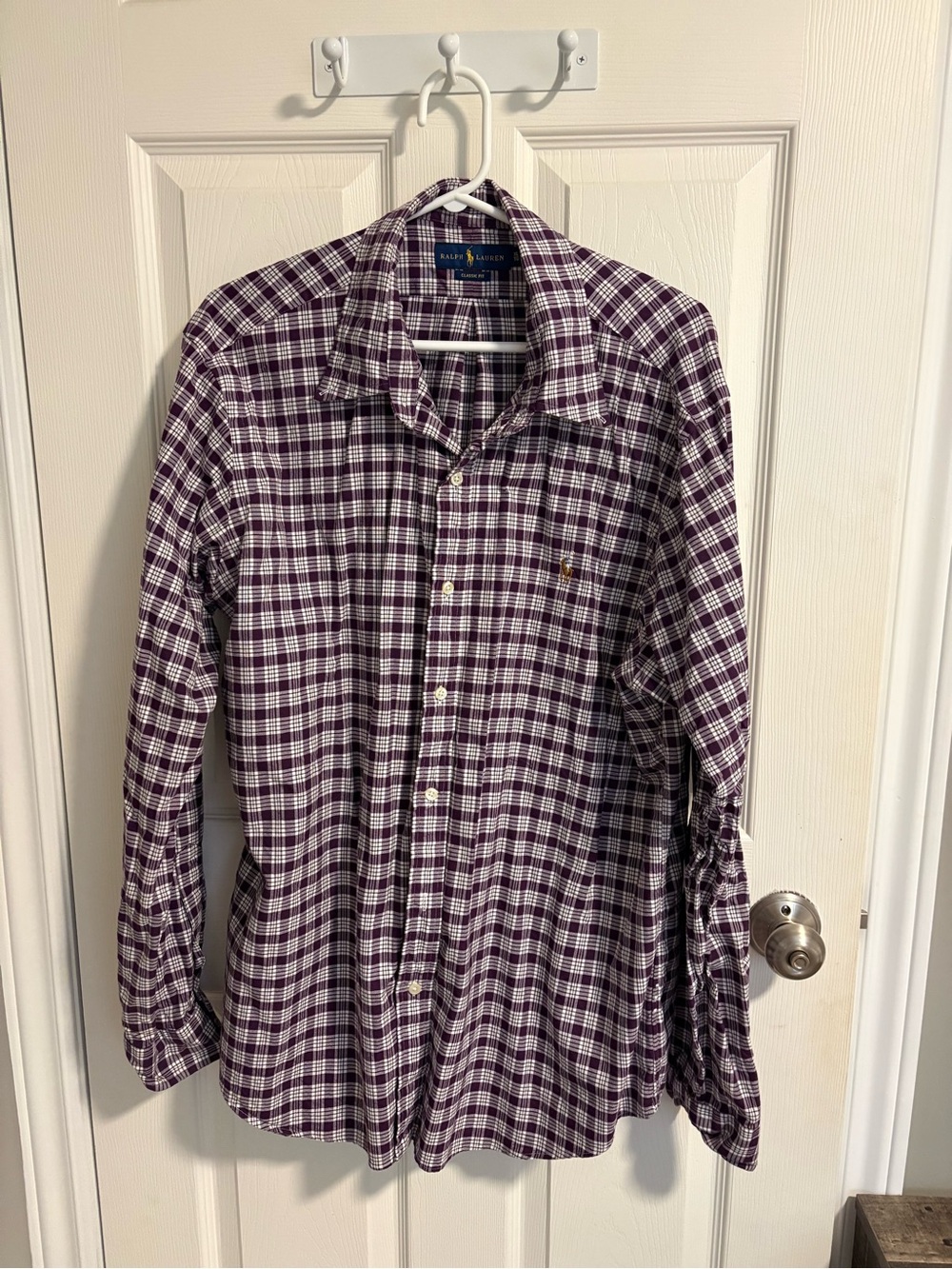 Ralph Lauren Purple and White Plaid Long-Sleeve Button-Down Shirt